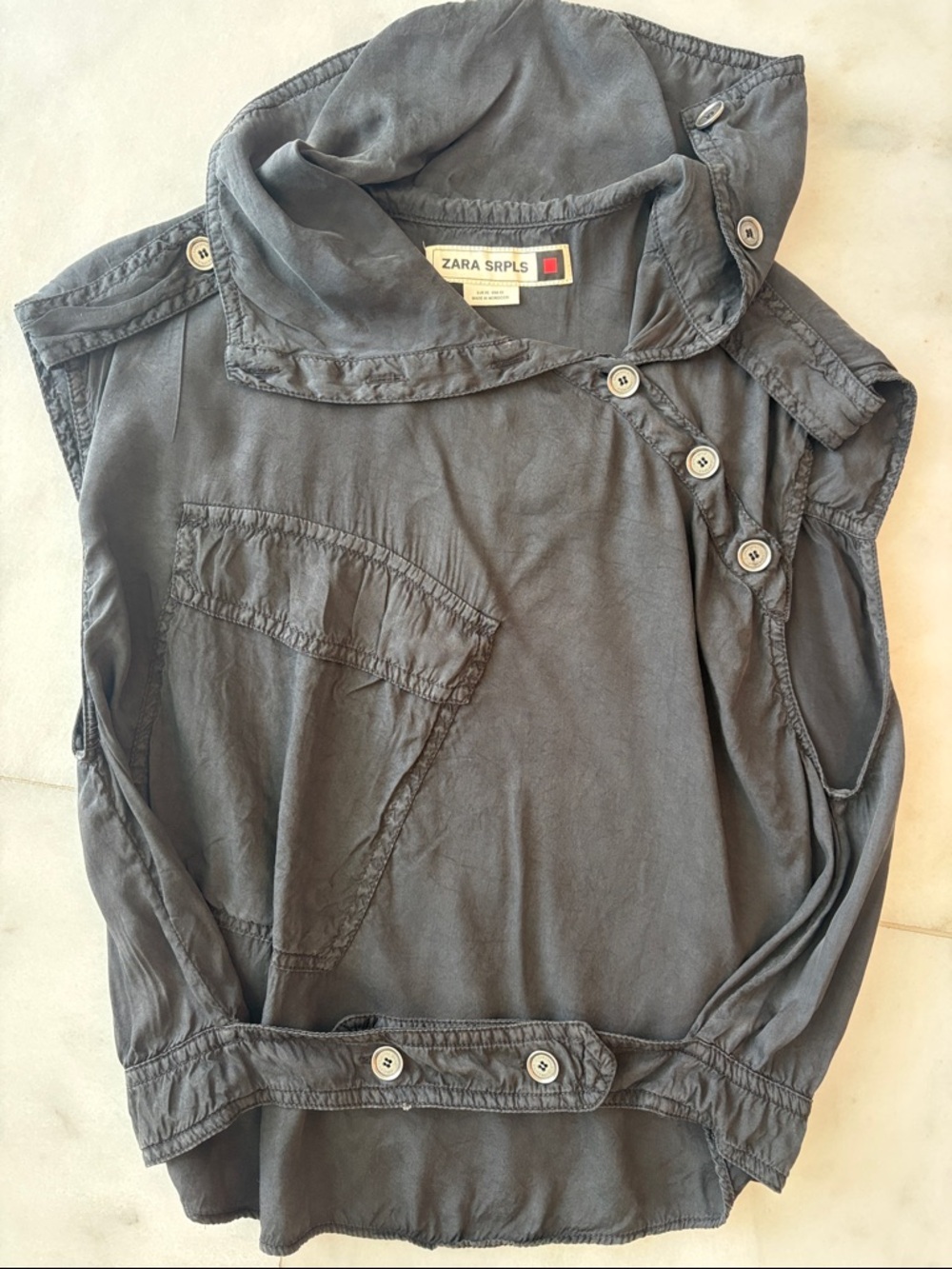 Zara SRPLS Charcoal Gray Button-Detail Sleeveless Blouse